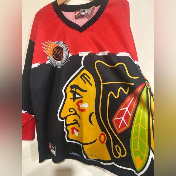 VINTAGE 90’s MADE IN USA NIKE NHL CHICAGO BLACKHAWKS HOCKEY JERSEY IN SIZE XXL - Picture 3 of 5